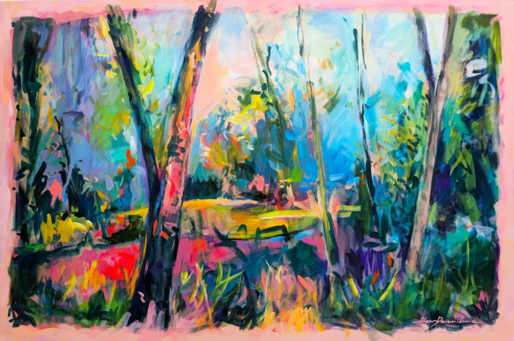 Large expressive landscape painting created in the studio