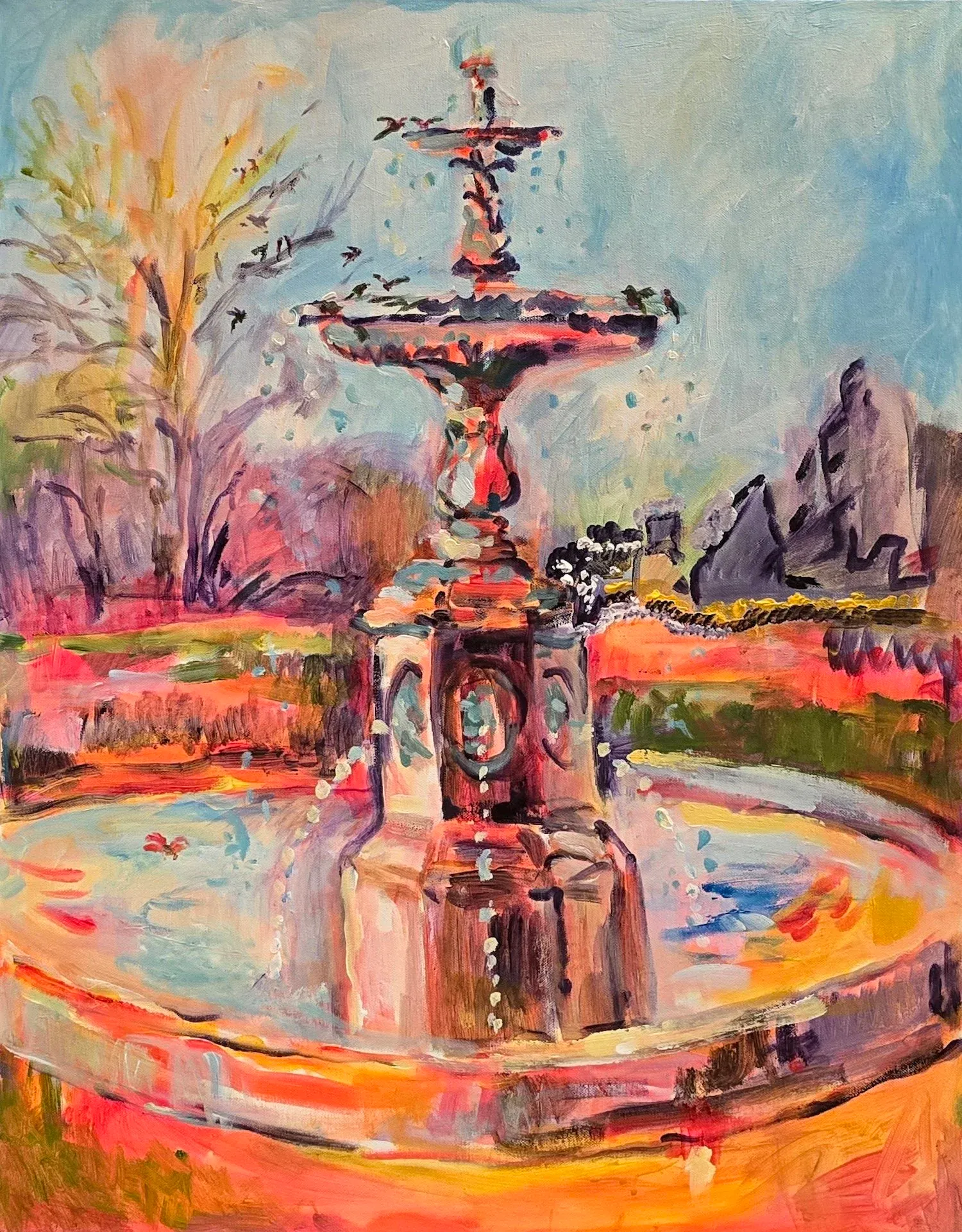 The Fountain at Fountain Court retirement living community, painted with the participation of the patrons
